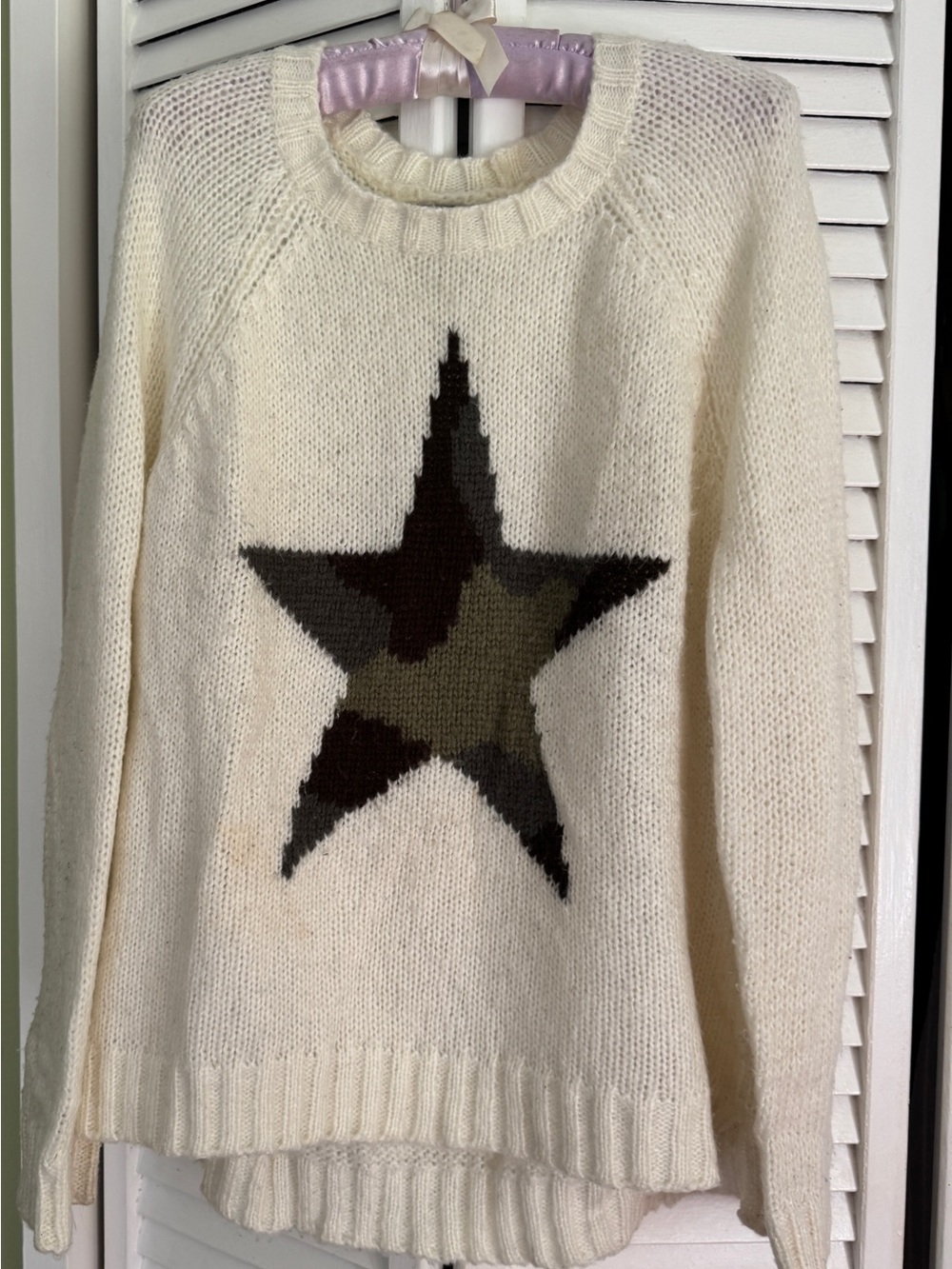 Wooden Ships Cream Knit Sweater with Star Intarsia